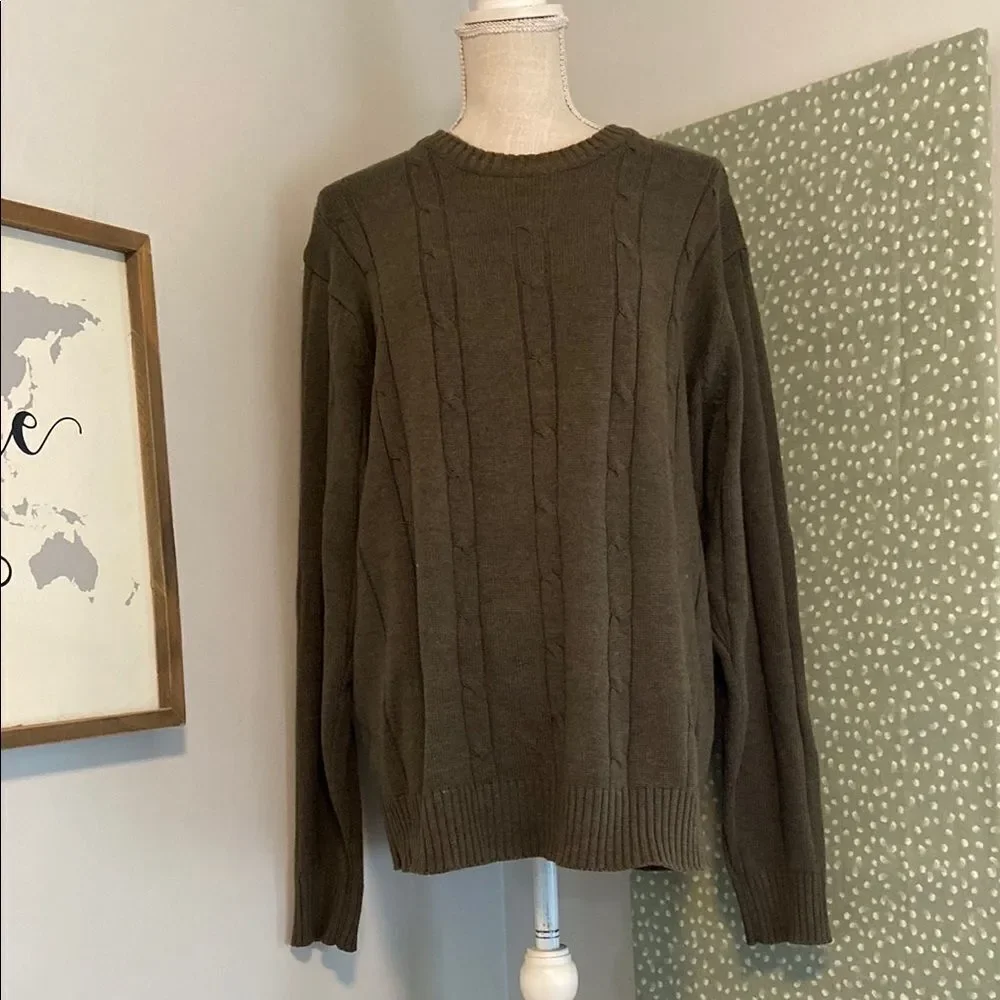 Oscar de la Renta Olive Green Long Sleeve Cable Knit Sweater Size Large